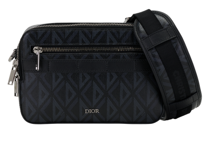 CD Diamond Print Safari Messenger, &pound;950, Handbags, Black, Canvas, Front view
